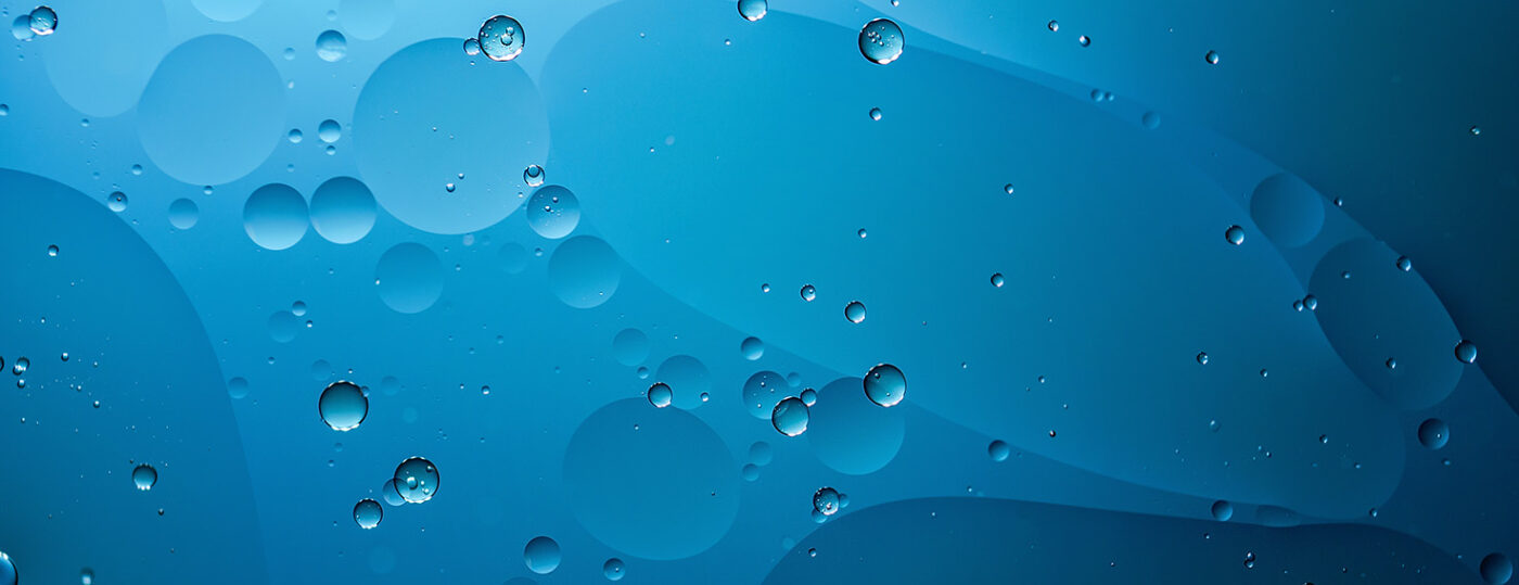 Blue background banner with bubbles